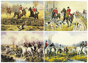 Serie di 4 stampe: Scene di caccia - cm 25x18